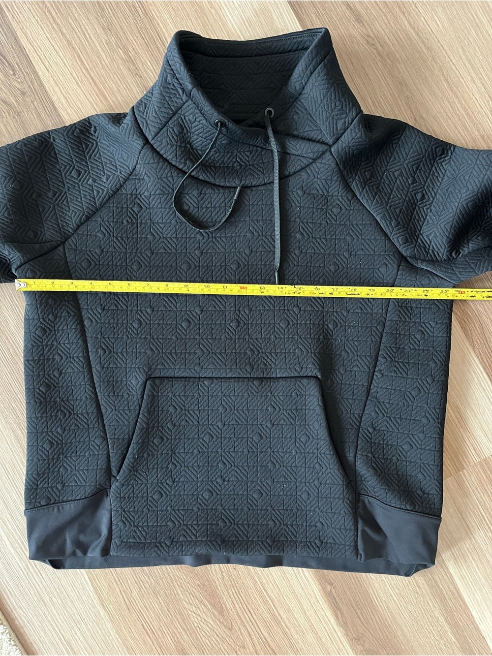 Athleta Black Jacquard Quilted Cowl Neck Hoodie Pullover Thumbhole Size Large - Picture 7 of 12